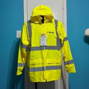 Portwest Neon Yellow & Gray Reflective stripes High Visibility Rain Jacket 3XL